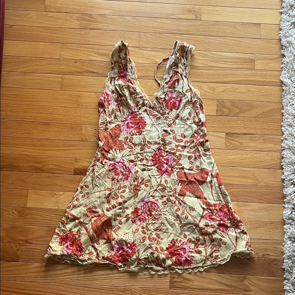 Anthropologie Floral Lace Chemise - Pink and Cream